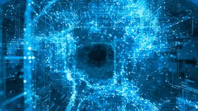 Futuristic 3D digital tunnel made of glowing purple particles and data lines, resembling a high-tech neural network or virtual data stream - Powered by Shutterstock - Get 15% off with code: PIKWIZARD15