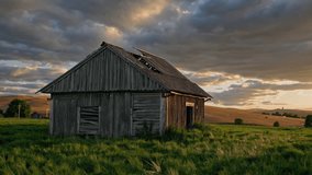 An old, rustic barn stands firmly alone in a beautifully vibrant sunset landscape full of colors and beauty - Powered by Shutterstock - Get 15% off with code: PIKWIZARD15
