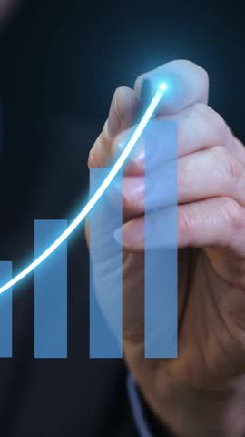 Rising chart motion graphics, stock prices increasing over time, vertical video