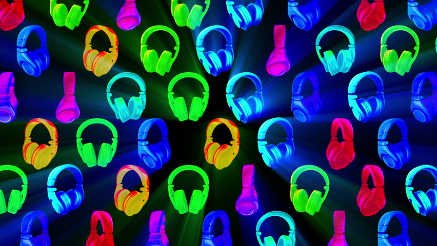 A repeat looping pattern of colourful iridescent spinning 3D tubular shapes with bright disco style light rays.