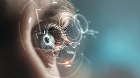 A detailed close-up of the human retina illuminated by a holographic display, projecting real-time data and interactive visual elements. - Powered by Shutterstock - Get 15% off with code: PIKWIZARD15