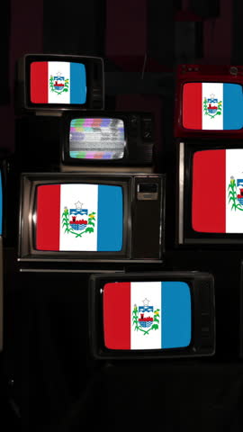 Stacked Retro TVs Displaying Flag of State of Alagoas, Brazil on Screens - Vertical 4K