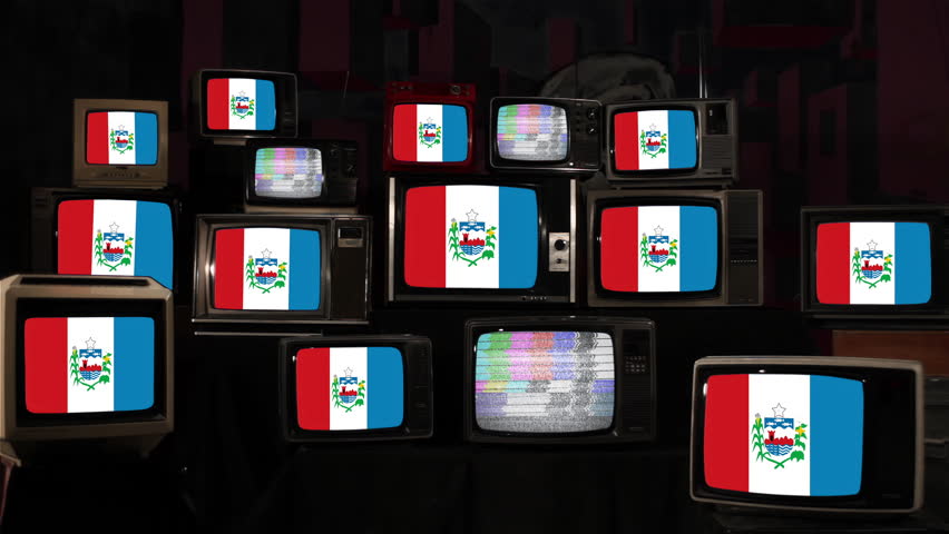 Flag of Alagoas, Brazil Displayed on Stacked Retro TV Screens - 4K