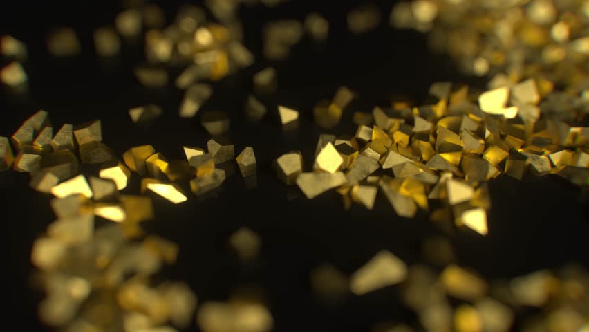 Mesmerizing and beautiful gold confetti particles are floating elegantly in darkness, creating a stunning display. 3d animation. 3D Illustration