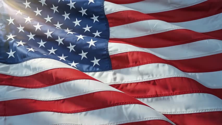 Animated American Flag with Sunlight. United States Flag Waving in Bright Sunlight Animation
