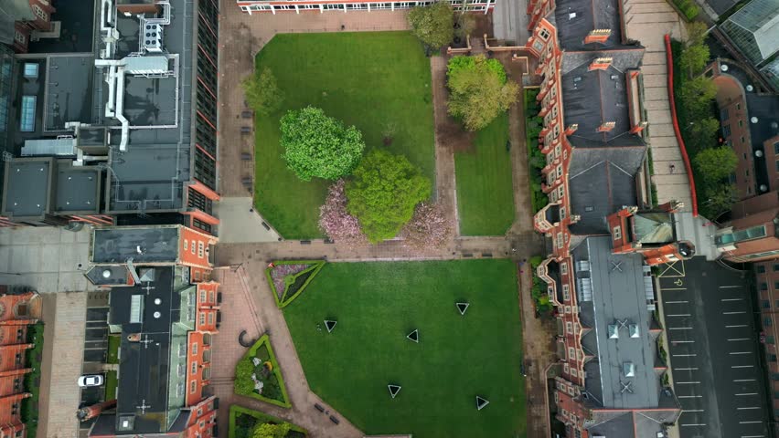 Overhead aerial video of The Quad at Queen