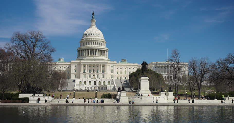 United States Capitol Building in Washington DC, Seen from Across Reflecting Pool