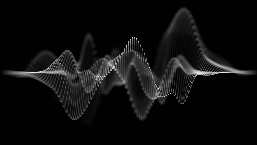 Abstract white on black background of sound waves. Abstract wave motion equalizer. Seamless loop. Music line graph, white sound wave spectrum animation, music line graph with black background