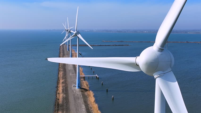 Aerial from wind turbines at thge IJsselmeer near Enkhuizen in the Netherlands