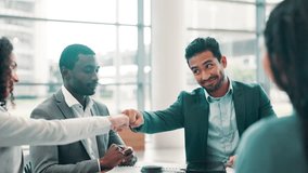 Business, man and applause for meeting in office for good news, pitch success and celebration. Smile, people and fist bump with clapping for company winner, team achievement and promotion of proposal - Powered by Shutterstock - Get 15% off with code: PIKWIZARD15