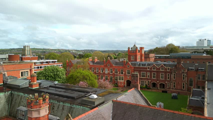 Forward travelling aerial video of Queen