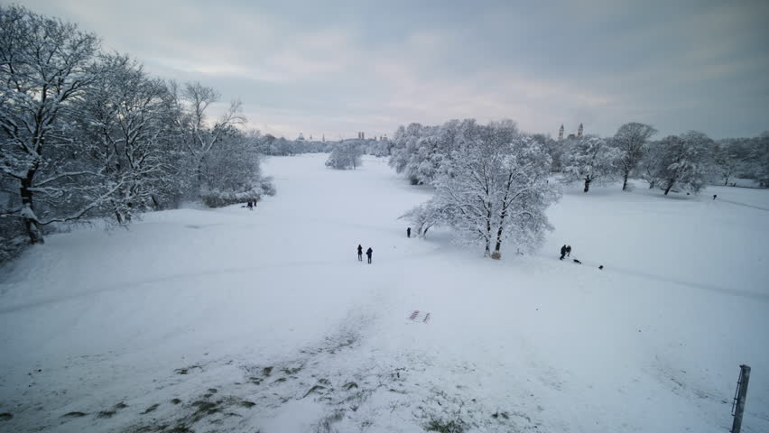 In the English Garden in Munich in winter with lots of snow. Taken on December 3, 2023.