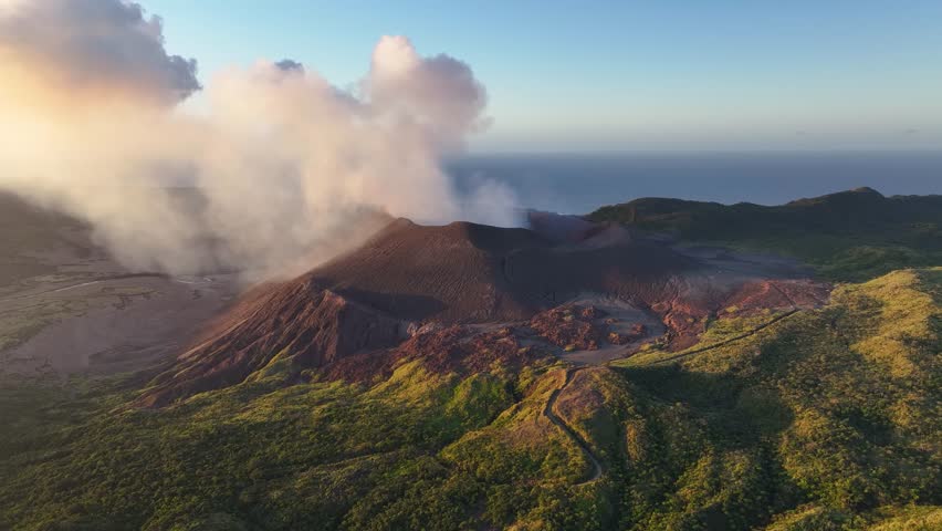 Mount Yasur, Tanna Island, Vanuatu. Beaty in nature, active volcano in Pacific Island. Drone panoramic