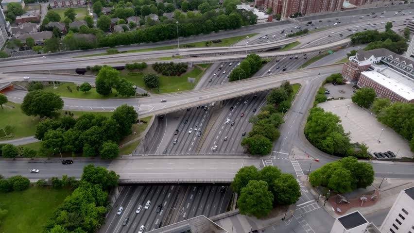 Atlanta Georgia Aerial Day straight forward over highway