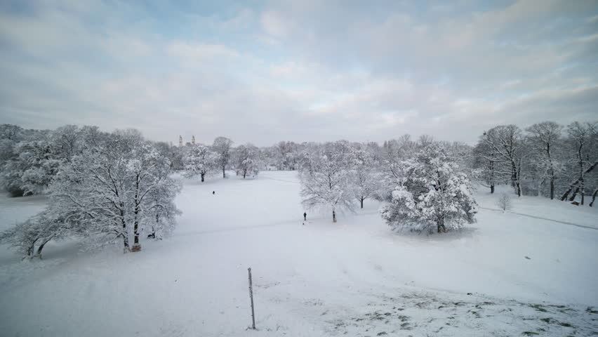 In the English Garden in Munich in winter with lots of snow. Taken on December 3, 2023.
