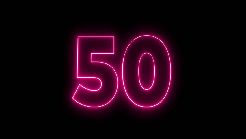 50 neon sign. Neon sign 50. 50 logo animation. Fifty number, fifty neon sign. 