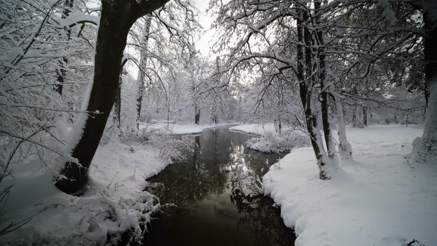 In the English Garden in Munich in winter with lots of snow. Taken on December 3, 2023.