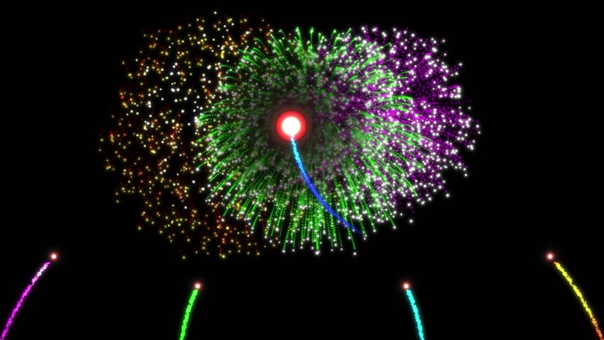 Bright and colorful animated fireworks in red, yellow, green, pink, and blue, perfect for celebrations, parties, and festive designs - Powered by Shutterstock - Get 15% off with code: PIKWIZARD15