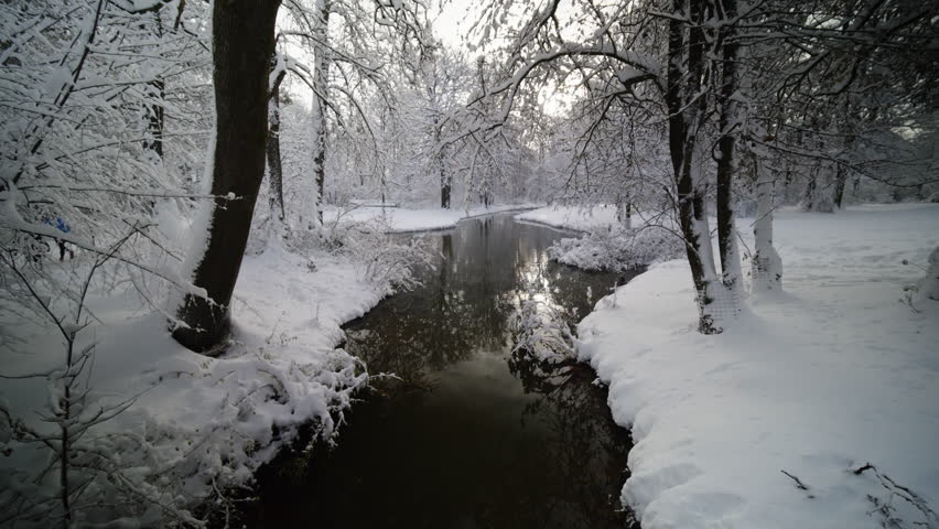 In the English Garden in Munich in winter with lots of snow. Taken on December 3, 2023.