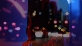 Woman wearing hat posing on night street, featuring moving bokeh orbs and headlights for marketing. Urban, nightscape, stylish, vibrant, glamorous, atmospheric, cinematic - Powered by Shutterstock - Get 15% off with code: PIKWIZARD15