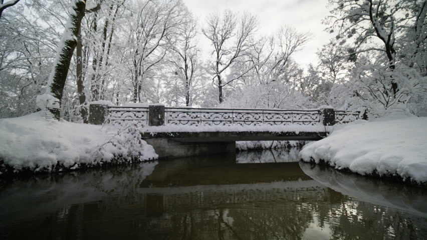In the English Garden in Munich in winter with lots of snow. Taken on December 3, 2023.