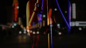teenage girl singing on urban night street, with animated neon waveform and music icons. Performance, nightlife, vibrancy, expressionism, stage, entertainment, modern - Powered by Shutterstock - Get 15% off with code: PIKWIZARD15
