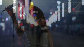 singers collaborating in live concert under neon lights with animated soundwave and mic graphics. Performance, entertainment, nightlife, stage, vocals, music, melody - Powered by Shutterstock - Get 15% off with code: PIKWIZARD15