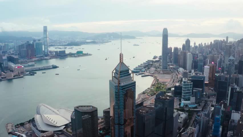 Hong Kong Skyline Aerial View, Harbor, Cityscape, Urban Landscape