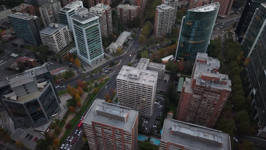 Aerial view of the Capital city Santiago de Chile during sunset