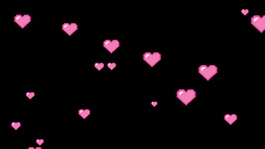 pink pixel art heart particles animation on transparent background with alpha channel