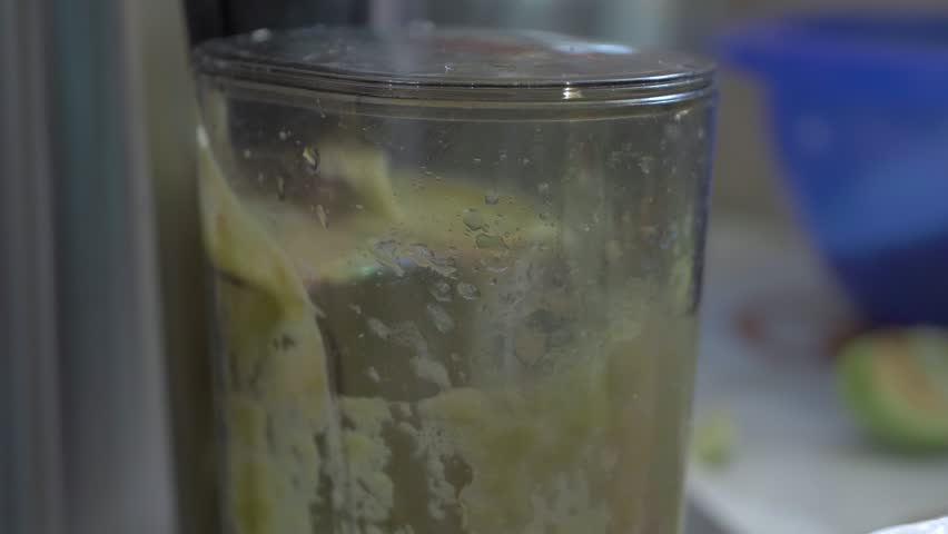 Kitchen buzzes with activity as ripe apples are diced and processed into creamy pulp in blender. This is essence of homemade juice, sourced from bountiful fruits of our garden