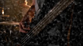 Male bassist plucking bass strings in technology studio, with flowing 3D particle wave. Music, musicians, performance, technology, sound, artistry, entertainment - Powered by Shutterstock - Get 15% off with code: PIKWIZARD15