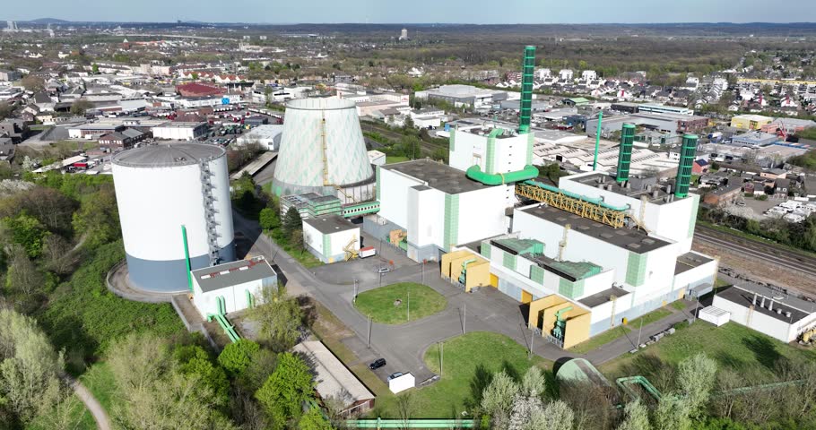 small energy power plant, energy generation in the ruhr area along the rhine river. Near Duisburg.