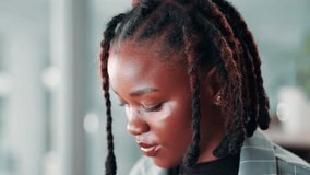 Office, business and black woman reading for research, internet search and online website. Corporate, professional and face of person on computer for information, email and planning for project - Powered by Shutterstock - Get 15% off with code: PIKWIZARD15