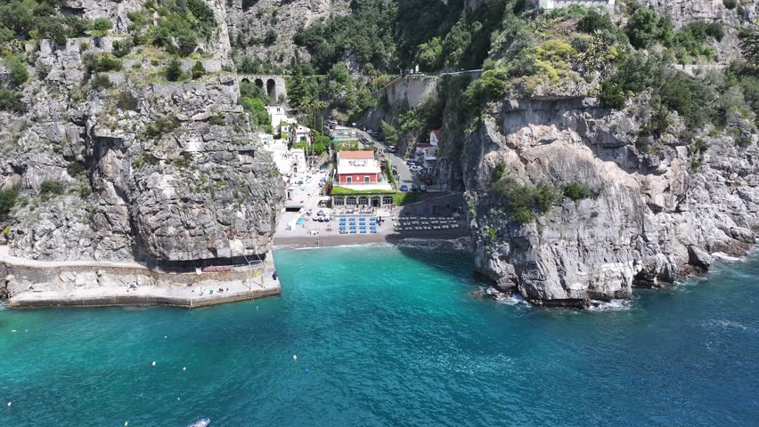 Amalfi Coast At Praiano In Salerno Italy. Coastal City. Waterfront Landscape. Amalfi Coast At Praiano In Salerno Italy. Beach Scenery. Medieval Buildings. Amalfi Coast Skyline.