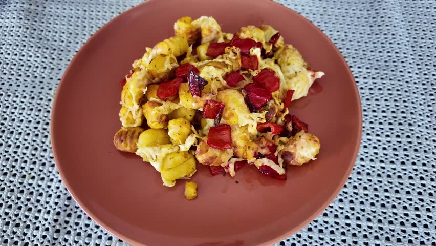 Breakfast delight: scrambled eggs and vegetables	