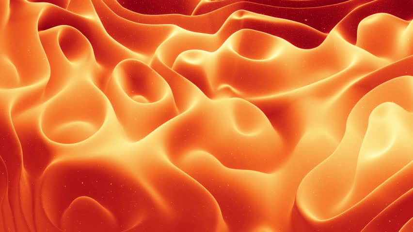 Red orange gradient, soft matte material with light inner glow. Beautiful abstract 3D surface with glitter sparkles, abstract 3d waves run on surface in loop. Smoothly 4k animation. 3D Illustration