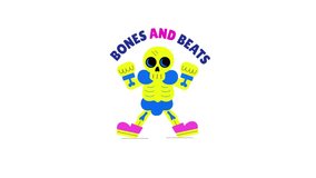 A flat style animated sticker of dancing skeleton with bones and beats typography - Powered by Shutterstock - Get 15% off with code: PIKWIZARD15