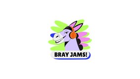 A flat style animated sticker of a donkey enjoying music with bray jams typography - Powered by Shutterstock - Get 15% off with code: PIKWIZARD15