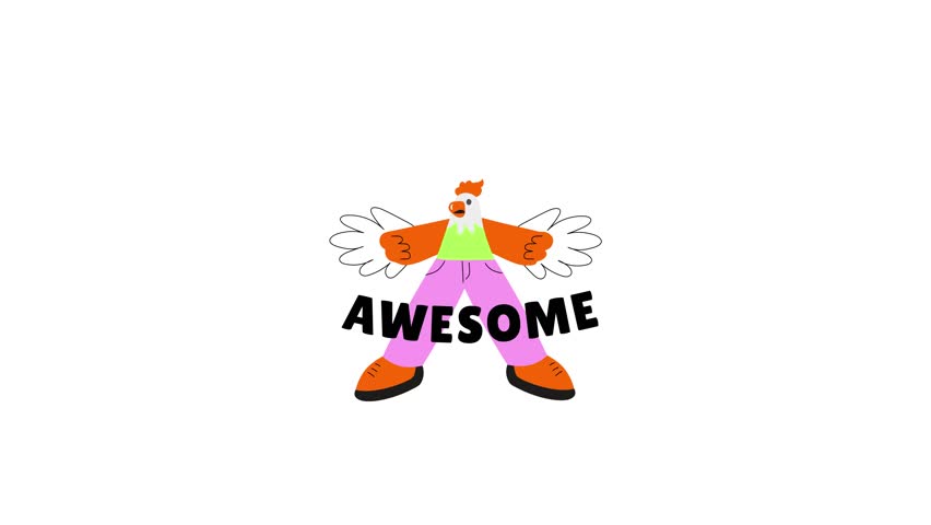Flat animated sticker of a rooster with awesome typography