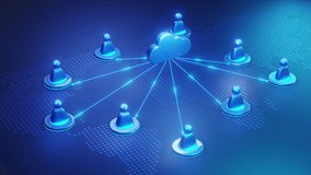 Futuristic 3D of remote users connected through a central cloud system, symbolizing teamwork, collaboration, and cloud technology. - Powered by Shutterstock - Get 15% off with code: PIKWIZARD15