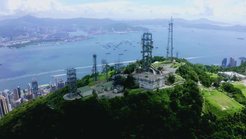 Panoramic View of Hong Kong Island Peak with Telecommunication Towers
