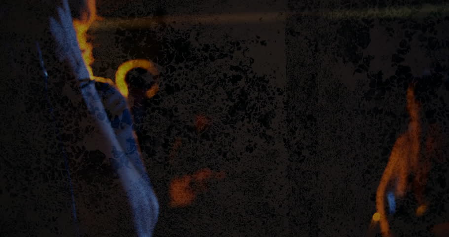 Male exploring moody interior, blending firelight and blue rim lighting for graphic design. Dramatic, silhouette, ambient, chiaroscuro, cinematic, atmospheric, mysterious