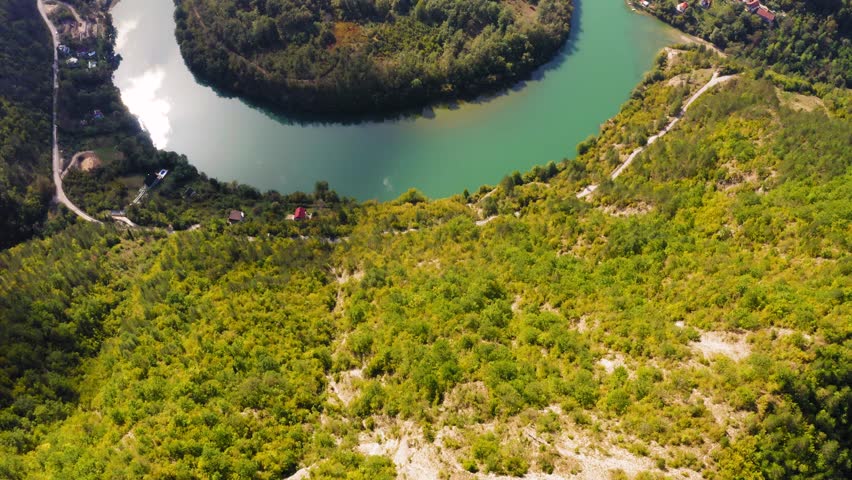 Jablanica, drone view of Neretva river bend in Bosnia and Herzegovina