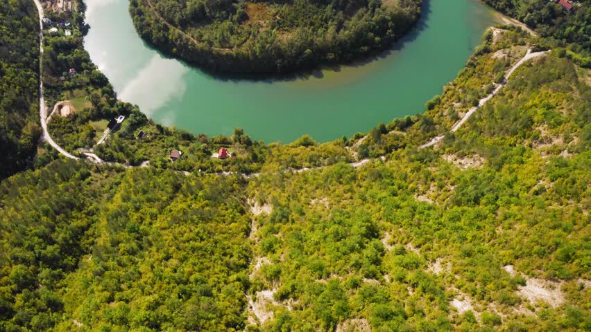 Jablanica, drone view of Neretva river bend in Bosnia and Herzegovina