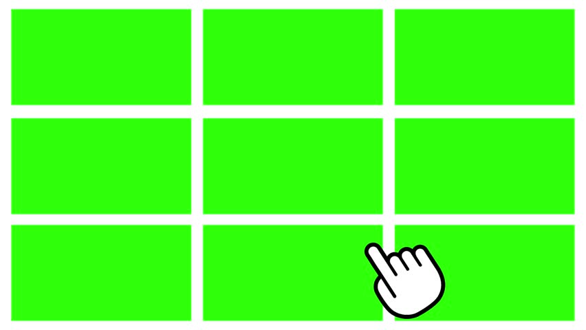 Grid or collage with Green Screen Grid Animation with Nine Rectangle Panels  Split Screen Layout Template for Video Editing, Collage Displays, Multi Frame Effects, green screen bento animation