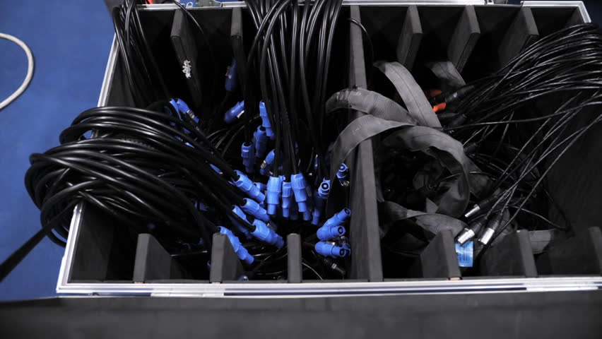 Storage case with stage cables and connectors