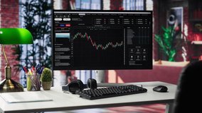 Spacious elegant home office with PC showcasing online finance activities. Ideal environment for visualizing trends, liquidity data, profit tracking and stock trading performance. Camera A. - Powered by Shutterstock - Get 15% off with code: PIKWIZARD15