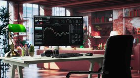 Modern home with PC monitor ready for online stock trading and forex analysis. Luxurious loft interior blending high end furniture and a computer with financial chart visualization. - Powered by Shutterstock - Get 15% off with code: PIKWIZARD15