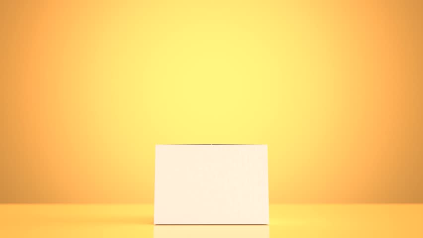 Banknotes explosion from open cardboard box on yellow background